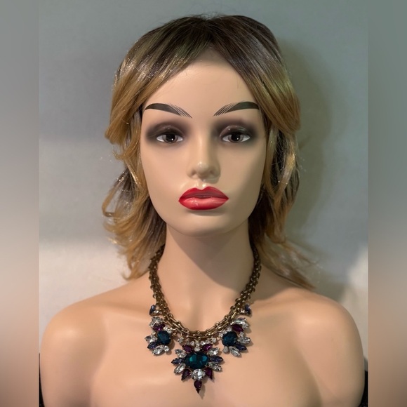 Statement Crystal Collar Necklace - Blue, Purple & Clear Rhinestones - Picture 3 of 7